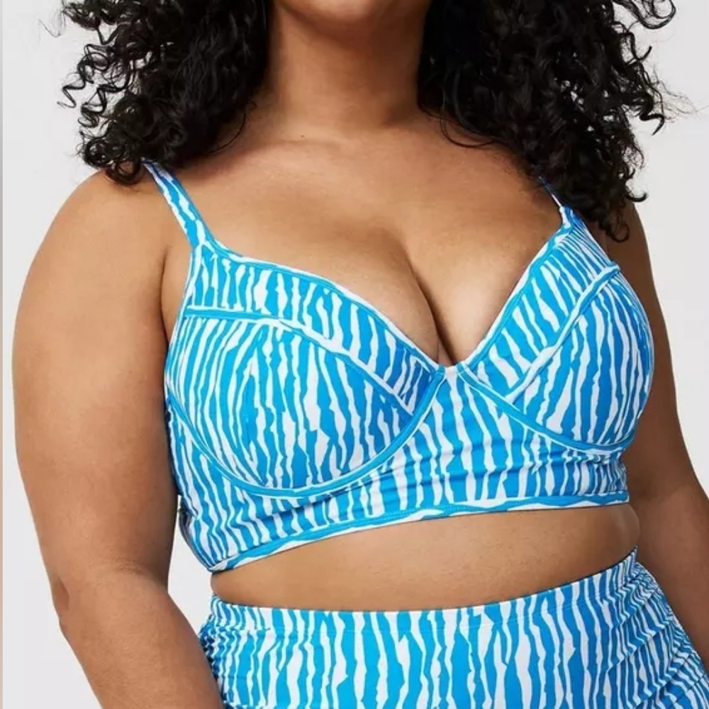 Torrid Blue & White Striped Longline Bikini Top 5X DD/F Nwt